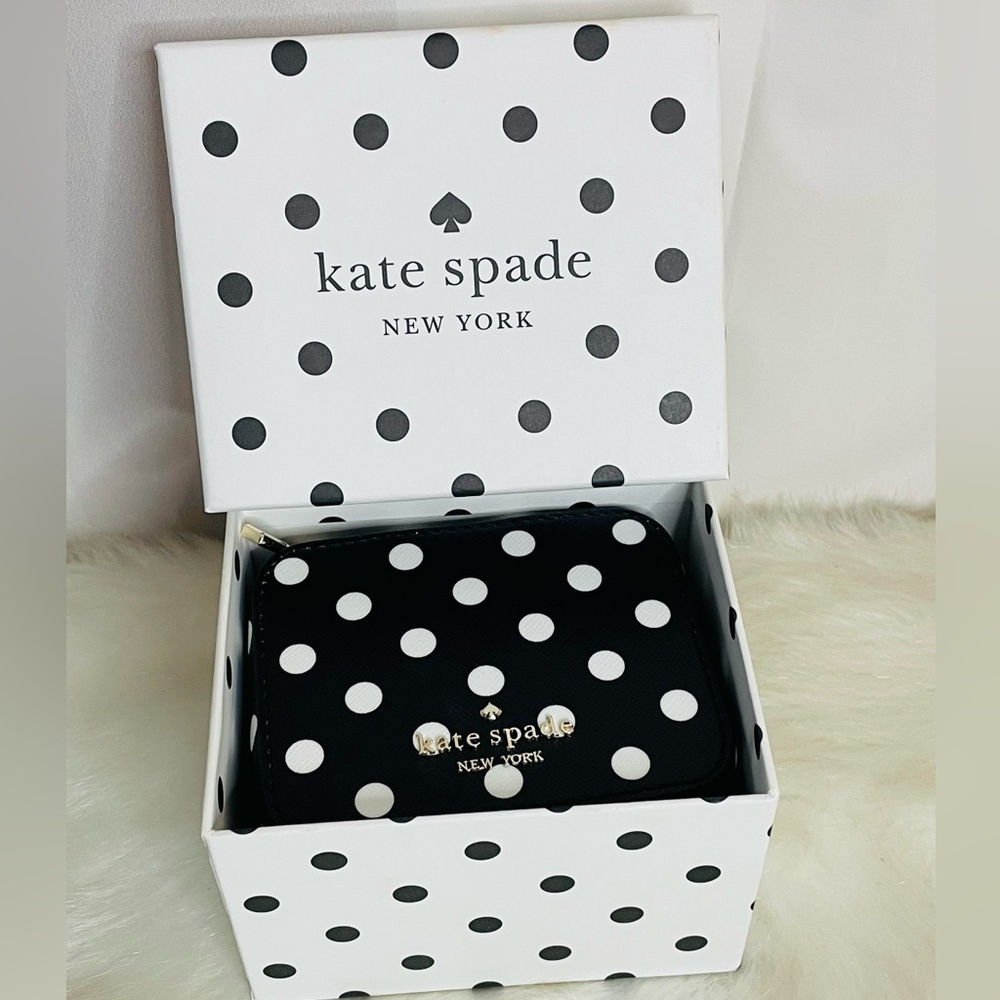 NWT Kate Spade Polka Dot Dots Boxed Portable Travel Jewelry Holder Case Black